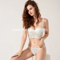 In-stock ladies long embroidery bra panty set